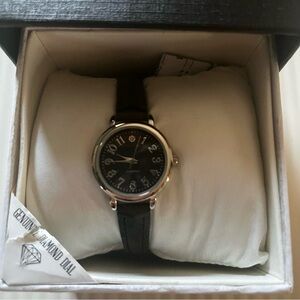 Elegant Black Leather Women's Watch with Genuine Diamond Dial. New in box.